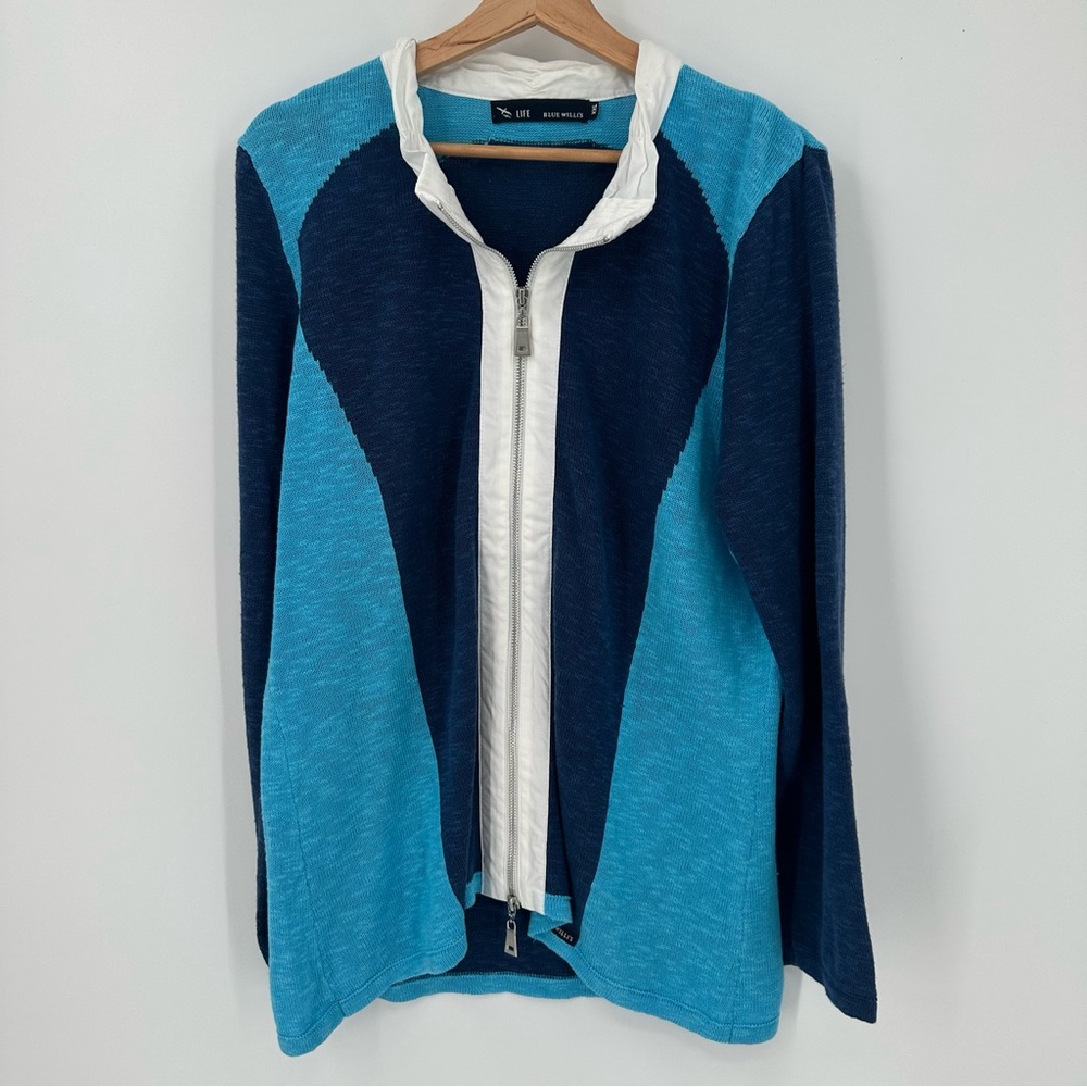 Blue Willi's Zipper Front Colorblock Cardigan Sweater Womens Size XXL